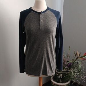 Ocean Current Gray and Navy Long Sleeve Henley